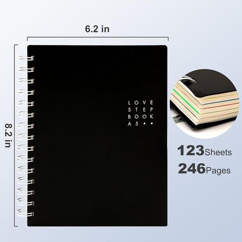 Yoment 5 Subject Spiral Notebook with Tabs A5 Notebook with Dividers 246 Pages Waterproof Hardcover Notebooks for Work School, Black in Saudi Arabia