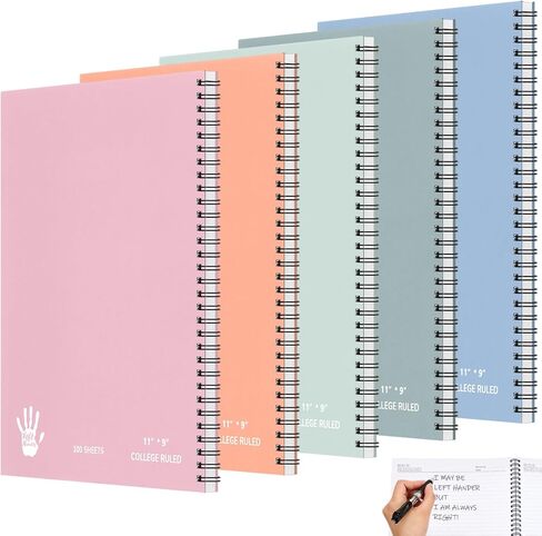 Henoyso 5 Pieces Jumbo Left Handed Notebook 100 Sheets/200Pages Left Handed Notebook 11 x 9 Inches Spiral Notebook Lefty Notebooks for Easier Left Handed Use Supplies (Morandi Color) in Kuwait