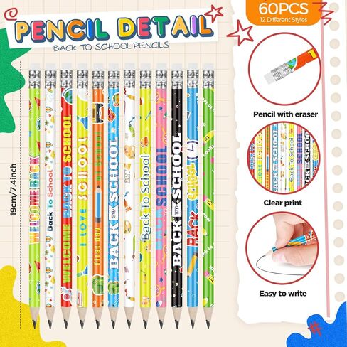 Ctosree Welcome Back to School Pencils First Day of School Student Pencils with Eraser Unsharpened HB Pencils School Stationery Bulk Pencils for Classroom Reward School Party Supplies (60 Pcs) in Saudi Arabia