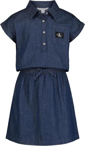Calvin Klein Girls' Short Sleeve Denim Shirt Dress, Dark Chambray/Popover in Saudi Arabia