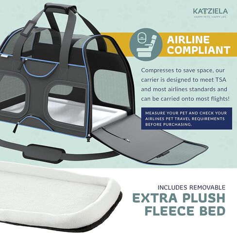 Katziela Pet Carrier - Airline Compliant - TSA Approved Pet Carrier for Small Dogs and Cats - Soft FAA Travel Airplane Dog Carrier Luggage (Black/Red) in Saudi Arabia