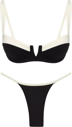 Women's Color Block Push up Bikini Set High Cut Cheeky Two Piece Swimsuit Swimwear in Saudi Arabia