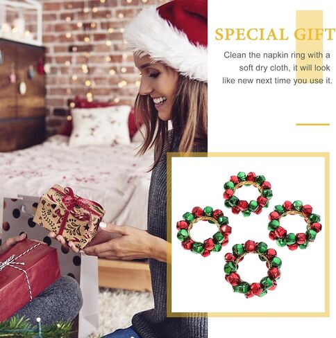 COHEALI Christmas Bells Napkin Ring, Decorative Napkin Holders Towel Ring Exquisite Serviette Decor Tabletop Centerpieces for Holiday Dinner Party Restaurant Golden 4Pcs in Saudi Arabia