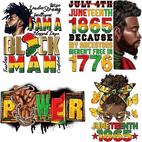 4 قطع من ملصقات Juneteenth للحديد على ملصقات النقل 1865 التاريخ الأسود، حديد نقل الحرارة من الفينيل على الشارات للملابس، حديد قابل للغسل على نقل الحرارة للرجال والنساء، تي شيرت DIY ديكورات يزين in Kuwait