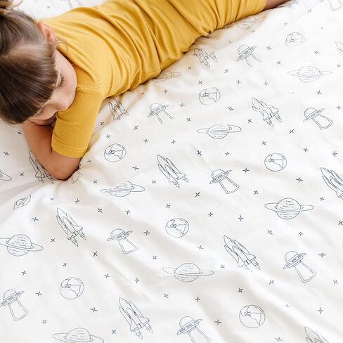 MakeMake Organics Organic Twin Fitted Sheet Set GOTS Certified Organic Cotton Fitted Sheet with Pillowcase Ultra Soft Non Toxic Breathable Hypoallergenic Outer Space Celestial (Twin, Astronaut) in Saudi Arabia