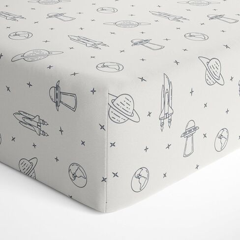 MakeMake Organics Organic Twin Fitted Sheet Set GOTS Certified Organic Cotton Fitted Sheet with Pillowcase Ultra Soft Non Toxic Breathable Hypoallergenic Outer Space Celestial (Twin, Astronaut) in Saudi Arabia