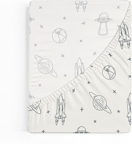 MakeMake Organics Organic Twin Fitted Sheet Set GOTS Certified Organic Cotton Fitted Sheet with Pillowcase Ultra Soft Non Toxic Breathable Hypoallergenic Outer Space Celestial (Twin, Astronaut) in Saudi Arabia