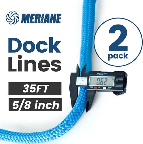 Boat Dock Lines Marine Grade, 5/8" x 35' Double Braided Nylon Boat Rope for Docking with 12" Eyelet, 2 Pack Premium Mooring Lines, Weather & Damage Resistant, Blue in Saudi Arabia