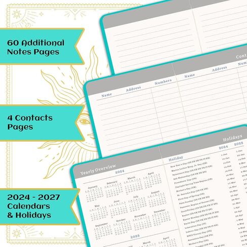 Pocket Calendar/Planner 2024-2027 -Monthly Planner (36-Month) With 60 Notes Pages, July. 2024 - June. 2027, 6.4" x 3.8", 3-Year Monthly Planner with Contacts, Holidays and Pen Holder, Back Pocket - Green in Saudi Arabia