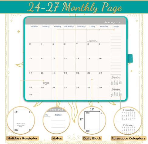 Pocket Calendar/Planner 2024-2027 -Monthly Planner (36-Month) With 60 Notes Pages, July. 2024 - June. 2027, 6.4" x 3.8", 3-Year Monthly Planner with Contacts, Holidays and Pen Holder, Back Pocket - Green in Saudi Arabia