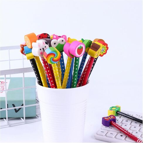 أقلام ممحاة كرتونية من تاتيبانا، 30 قطعة ملونة بطول 7.28 بوصة، أقلام ممحاة كرتونية عشوائية للمستلزمات المدرسية، أقلام رصاص للأطفال، أقلام رصاص للأطفال مع ممحاة للأطفال in Kuwait