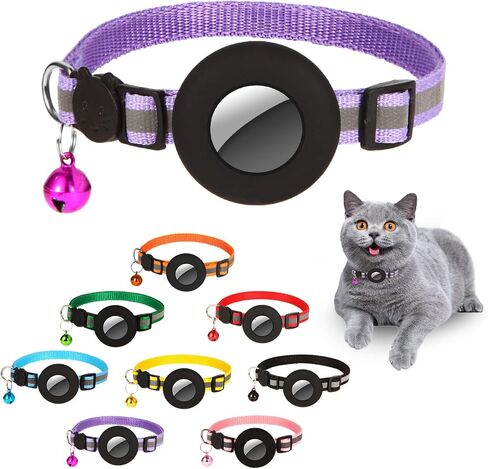 Airtag Cat Collar Breakaway, Reflective Collars with Apple Air Tag GPS Holder and Bell for Kittens and Puppies （Length：8.66" - 13.77"） in Saudi Arabia