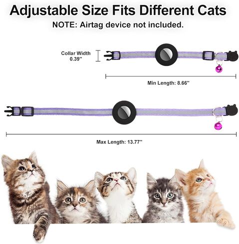 Airtag Cat Collar Breakaway, Reflective Collars with Apple Air Tag GPS Holder and Bell for Kittens and Puppies （Length：8.66" - 13.77"） in Saudi Arabia