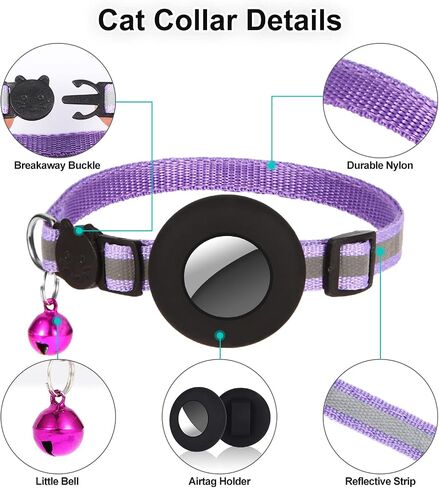 Airtag Cat Collar Breakaway, Reflective Collars with Apple Air Tag GPS Holder and Bell for Kittens and Puppies （Length：8.66" - 13.77"） in Saudi Arabia