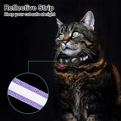Airtag Cat Collar Breakaway, Reflective Collars with Apple Air Tag GPS Holder and Bell for Kittens and Puppies （Length：8.66" - 13.77"） in Saudi Arabia