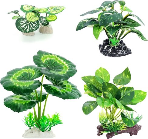 Fish Tank Aquarium Decorations Betta Fish House Hides with 4pcs Artificial Plants for Small and Medium Fish Tank in Kuwait