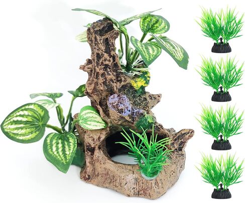 Fish Tank Aquarium Decorations Betta Fish House Hides with 4pcs Artificial Plants for Small and Medium Fish Tank in Kuwait