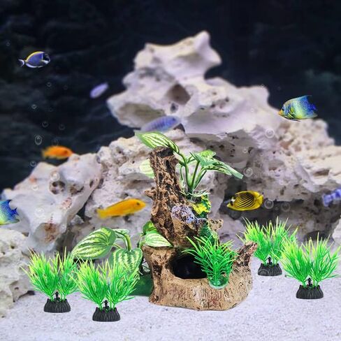 Fish Tank Aquarium Decorations Betta Fish House Hides with 4pcs Artificial Plants for Small and Medium Fish Tank in Kuwait