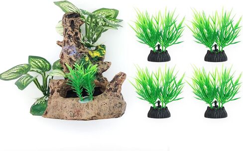 Fish Tank Aquarium Decorations Betta Fish House Hides with 4pcs Artificial Plants for Small and Medium Fish Tank in Kuwait
