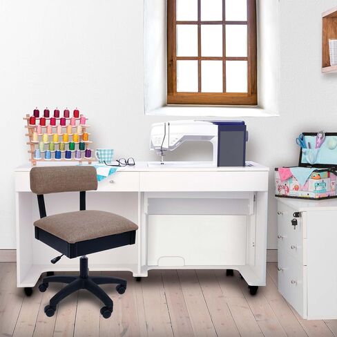 كرسي خياطة وحرف هيدروليكي بارتفاع قابل للتعديل H8150 من Arrow Sewing مع مساحة تخزين أسفل المقعد ونسيج متين، قماش أحمر ياقوتي على شكل تاج in Kuwait