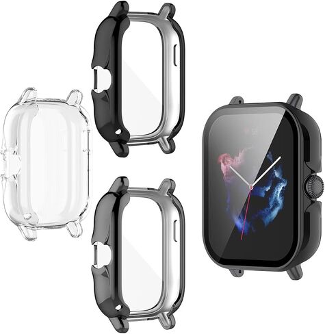 TenCloud Cases Compatible with Amazfit GTS 3 Smartwatch Men Women Watch Case Soft TPU Shockproof Bumper Cover Screen Protector Case for Amazfit GTS 3 (Black+Gray+Clear) in Kuwait