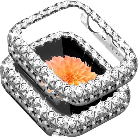 Bling Bumper Case Women Compatible with Apple Watch 45mm Full Diamond Protective Face Cover PC Frame Protector Accessories for iWatch Series 7/8/9 Silver(No Screen Protector in Saudi Arabia