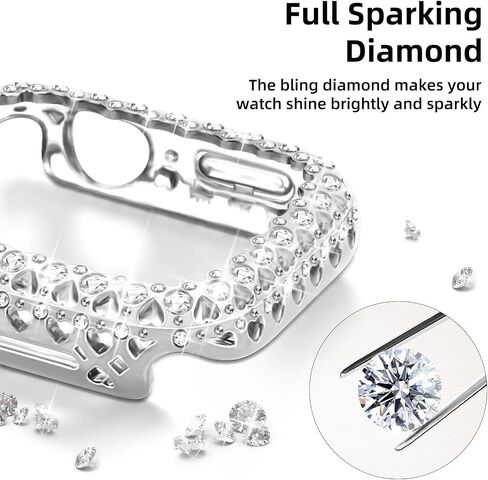 Bling Bumper Case Women Compatible with Apple Watch 45mm Full Diamond Protective Face Cover PC Frame Protector Accessories for iWatch Series 7/8/9 Silver(No Screen Protector in Saudi Arabia
