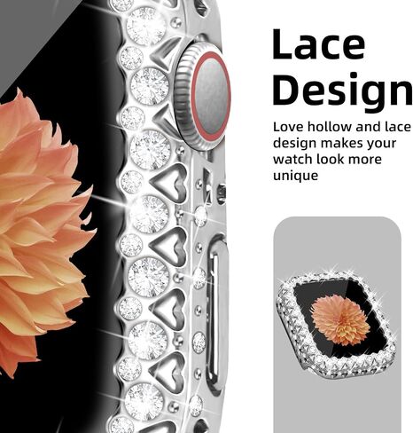 Bling Bumper Case Women Compatible with Apple Watch 45mm Full Diamond Protective Face Cover PC Frame Protector Accessories for iWatch Series 7/8/9 Silver(No Screen Protector in Saudi Arabia