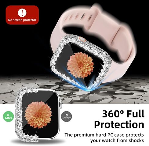 Bling Bumper Case Women Compatible with Apple Watch 45mm Full Diamond Protective Face Cover PC Frame Protector Accessories for iWatch Series 7/8/9 Silver(No Screen Protector in Saudi Arabia