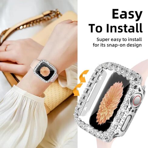Bling Bumper Case Women Compatible with Apple Watch 45mm Full Diamond Protective Face Cover PC Frame Protector Accessories for iWatch Series 7/8/9 Silver(No Screen Protector in Saudi Arabia