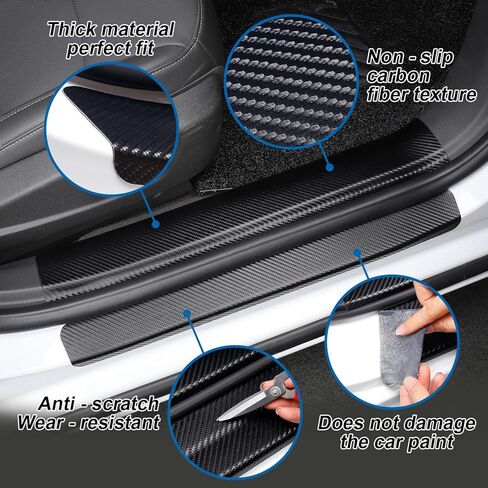 4PCS Threshold Protection Stickers for Car Door Steps,Carbon Fiber Door Sill Stickers,Car Door Sill Guards Decoration Automotive Door Entry Guard Edge Scuff Car Accessories(Style-C[No Text]) in Kuwait