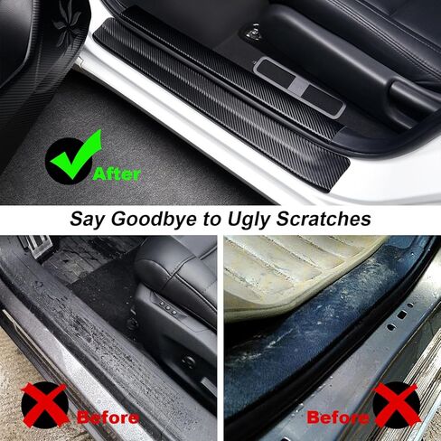 4PCS Threshold Protection Stickers for Car Door Steps,Carbon Fiber Door Sill Stickers,Car Door Sill Guards Decoration Automotive Door Entry Guard Edge Scuff Car Accessories(Style-C[No Text]) in Kuwait