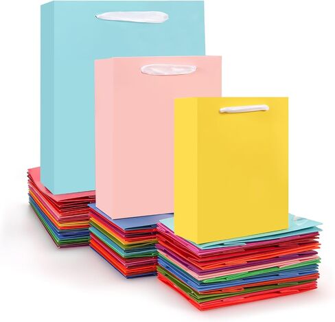 Moretoes 48pcs Gift Bags with Handles, 16 Colors Paper Party Favor Bags with Assorted Sizes for Birthday, Baby Shower, Wedding and Crafts in Saudi Arabia