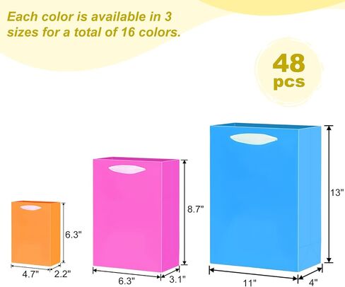 Moretoes 48pcs Gift Bags with Handles, 16 Colors Paper Party Favor Bags with Assorted Sizes for Birthday, Baby Shower, Wedding and Crafts in Saudi Arabia