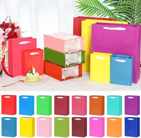 Moretoes 48pcs Gift Bags with Handles, 16 Colors Paper Party Favor Bags with Assorted Sizes for Birthday, Baby Shower, Wedding and Crafts in Saudi Arabia