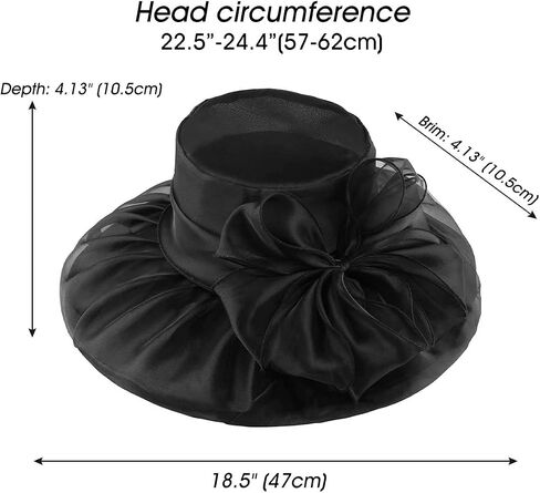 Womens Sun Hat Organza Wide Brim Wedding Hats Ladies Summer Gauze Cap for Church Wedding Party Beach Travel Outgoing Black in Saudi Arabia