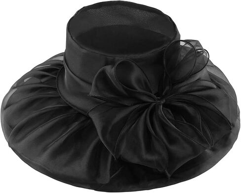 Womens Sun Hat Organza Wide Brim Wedding Hats Ladies Summer Gauze Cap for Church Wedding Party Beach Travel Outgoing Black in Saudi Arabia