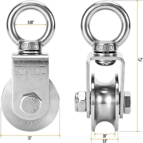 Pulley Wheel Heavy Duty Single Wheel Swivel Pulley Block Duplex Bearing 304 Stainless Steel 360 Degree Rotation Smooth Loading 500 KG for Material Handling and Moving Lifting in Kuwait