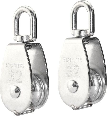 2PCS Lifting Single Pulley Stainless Steel Heavy Duty Single Wheel Swivel Lifting Rope Pulley Block M32 in Saudi Arabia