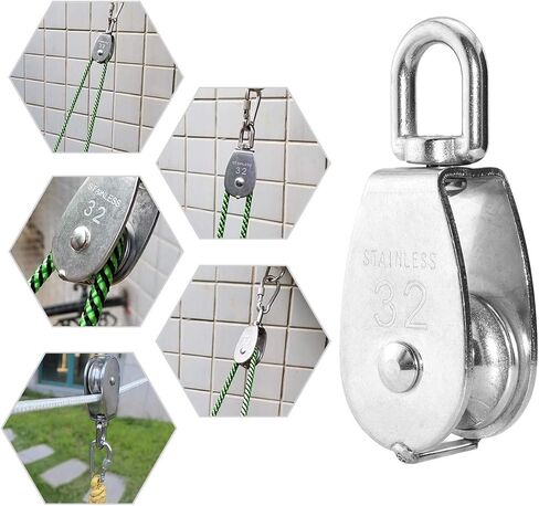 2PCS Lifting Single Pulley Stainless Steel Heavy Duty Single Wheel Swivel Lifting Rope Pulley Block M32 in Saudi Arabia