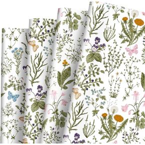 JarThenaAMCS Vintage Wildflower Wrapping Paper - Not Roll - Retro Floral Gift Wrap Paper Folded Flat Colorful Flower DIY Craft Art Paper for Wedding Birthday Baby Shower Party Supplies,6 Sheets