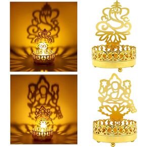 Metal Ganesha Lakshmi Shadow Diyas – Diwali Tea Light Candle Holder Birthday Wedding Gifts for Indian Friends Man Woman Murti Puja Item Home Office Temple Mandir Pooja Altar Decor