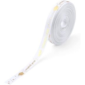 Graduation Ribbon, Congrats Grad Satin Ribbon 3/8 Inches x 10 Yards Gold Glitter Wrapping Ribbon 2023 Graduation Ribbon Use for Gift Wrapping, DIY Classroom Graduate Ceremony Party Decoration(White)