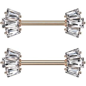Pierced Owl 14GA 316L Stainless Steel CZ Crystal Baguette Crown Ends Nipple Barbells, Sold as a Pair