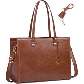 RAINSMORE Laptop Bag for Women 15.6 Inch Vintage Leather Professional Work Tote Bag Waterproof Computer Bag Shoulder Bag (Black)