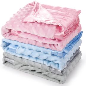 3 Pieces Baby Blankets for Girls and Boys Soft Dot Blankets with Silky Satin Backing, Double Layer Gender Baby Receiving Blanket for Newborn, Toddler, Infant Gifts, 30 x 40 Inch