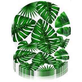 50 قطعة من أطباق الحفلات الورقية الاستوائية مقاس 22.86 سم للاستعمال مرة واحدة، أطباق ورقية دائرية من أوراق النخيل الخضراء، أطباق حلوى هاواي، أطباق لوا، أدوات مائدة صيفية لحفلة لو سفاري هاواي الغابة in Kuwait