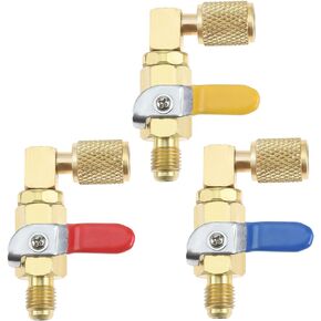 Mtsooning 3PCS A/C Refrigerant Ball Valve,1/4inch SAE 90 Degree Shut-Off Valves Replacement for HVAC R12 R22 R502 Charging Hoses Air Conditioning Tools