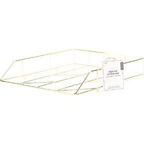 U Brands Desktop Letter Tray, Wire Metal, Gold