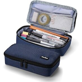 ProCase Pencil Bag Pen Case, Large Capacity Students Stationery Pouch Pencil Holder Desk Organizer with Double Zipper, Portable Pencil Pouch for School Office Supplies -Black